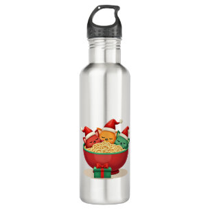 Christmas Ramen Cat Santa Anime Meow Kitty Meow Ca Stainless Steel Water Bottle