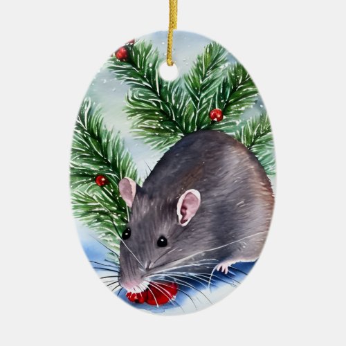Christmas Rat Ceramic Ornament