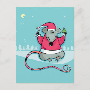 Christmas Rat in Santa Suit Holiday Postcard