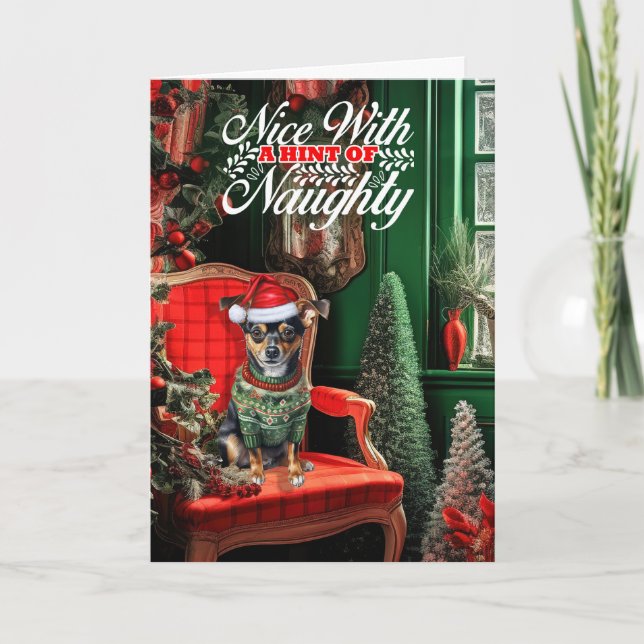Christmas Rat Terrier Dog Naughty or Nice Holiday Card (Front)