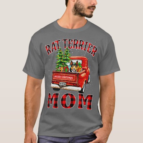 Christmas Rat Terrier Mom Santa Hat Truck Tree Pla T_Shirt