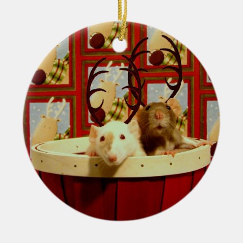 Christmas Rats Ceramic Ornament