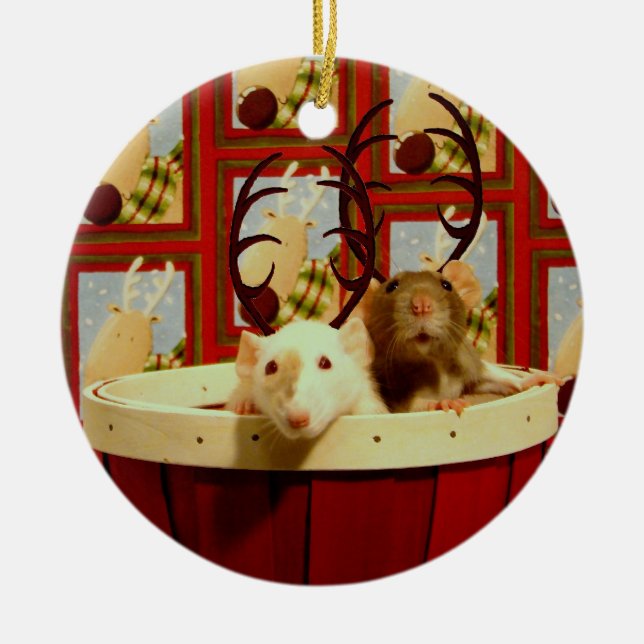 Christmas Rats Ceramic Ornament (Front)