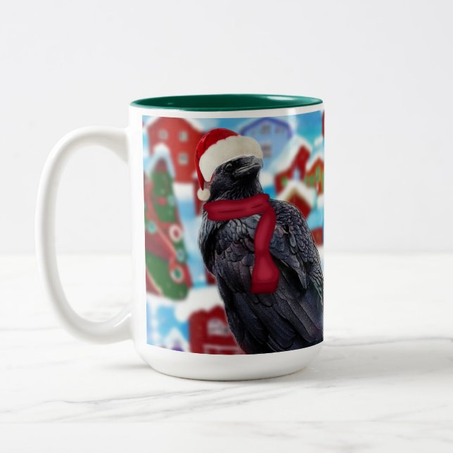 Christmas Raven all decked out Coffee mug (Left)