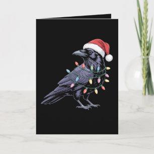 Christmas Raven Santa Hat Crow Xmas Lights Bird Card