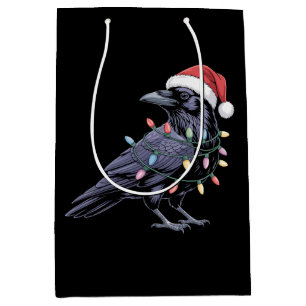 Christmas Raven Santa Hat Crow Xmas Lights Bird Medium Gift Bag