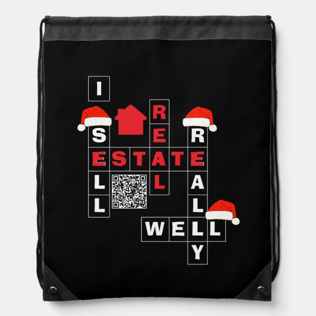 CHRISTMAS Real Estate SELL REALLY WELL QR Realtor Drawstring Bag (Front)