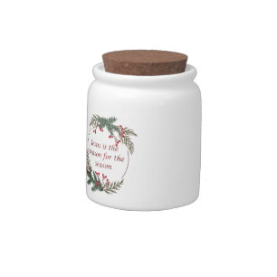 Christmas Reason for Season Holly Berry Wreath Candy Jar