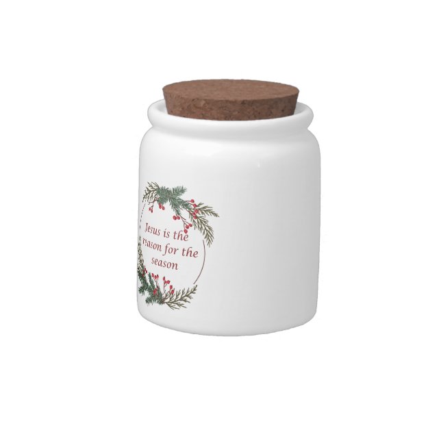 Christmas Reason for Season Holly Berry Wreath Candy Jar (Left)
