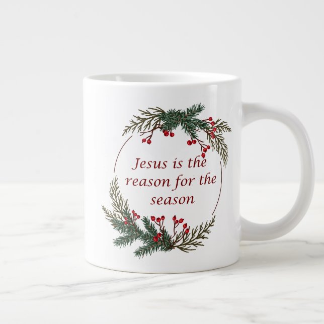 Christmas Reason for Season Holly Berry Wreath Giant Coffee Mug (Right)