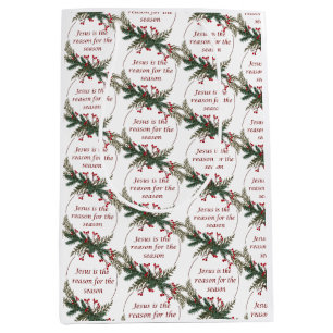 Christmas Reason for Season Holly Berry Wreath Medium Gift Bag