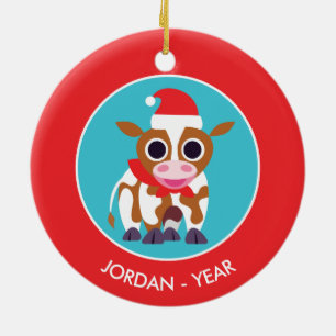 Christmas Reba the Cow Ceramic Ornament