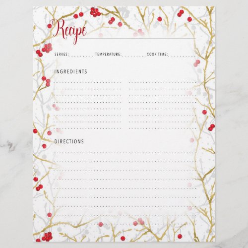 Christmas Recipe Binder Insert 85 x 11 Letterhead