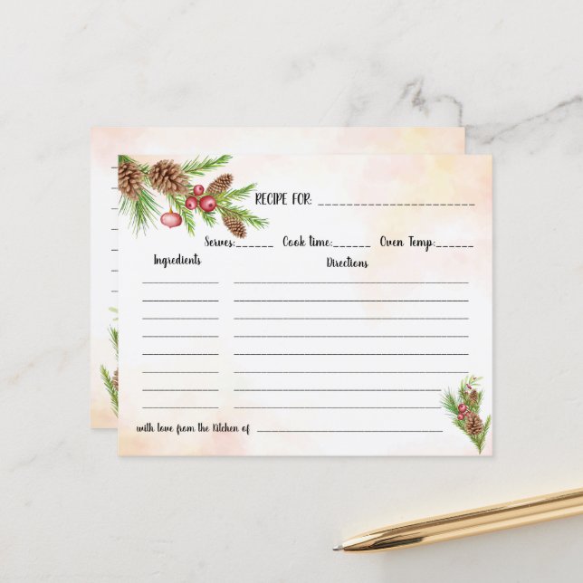 Christmas Recipe Card Bridal Shower (Front/Back In Situ)