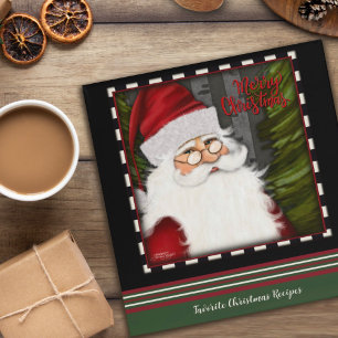 Christmas Recipe Elegant Santa Red Green  3 Ring Binder