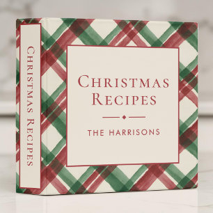 Christmas Recipe Holiday Plaid Watercolor 3 Ring Binder