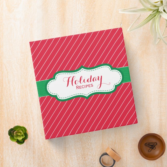 Christmas Recipe Stripes Pattern Red White Binder (In Situ)