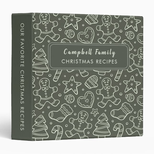 Christmas Recipes Baking Gingerbread Cookies Green 3 Ring Binder (Front/Spine)