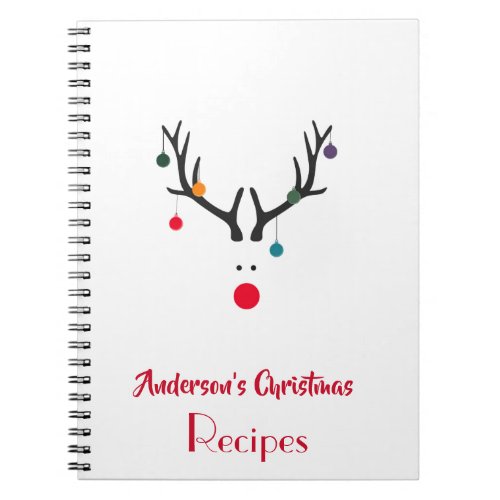 Christmas recipes cute reindeer white notebook