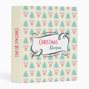 Christmas Recipes Festive Retro Pattern Mini Binder