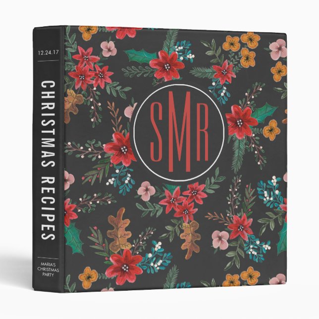 Christmas Recipes | Flowers Monogram Recipe Binder (Front/Spine)