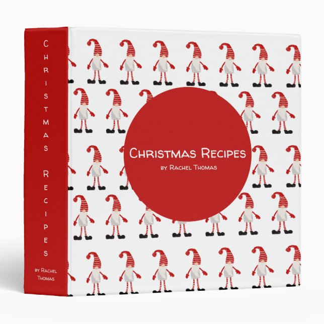 Christmas Recipes Gnome Pattern Personalized 3 Ring Binder (Front/Spine)