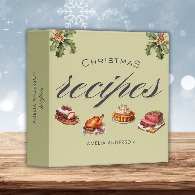 Christmas Recipes Watercolor Cookbook 3 Ring Binder (Creator Uploaded)