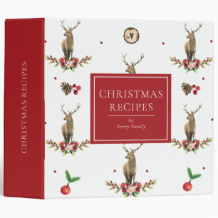 CHRISTMAS RECIPES Watercolor Deer Winter Idyll 3 Ring Binder