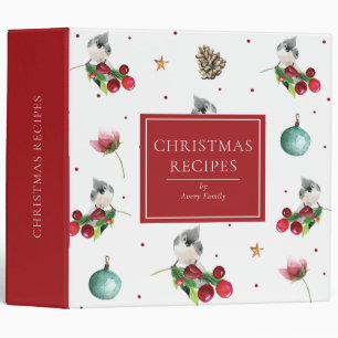 CHRISTMAS RECIPES Watercolor Tufted Titmouse 3 Ring Binder