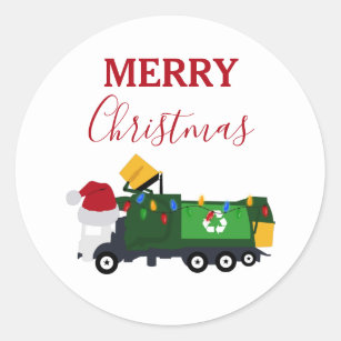 Christmas Recycling Garbage Truck  Classic Round Sticker