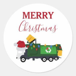 Christmas Recycling Garbage Truck Classic Round Sticker