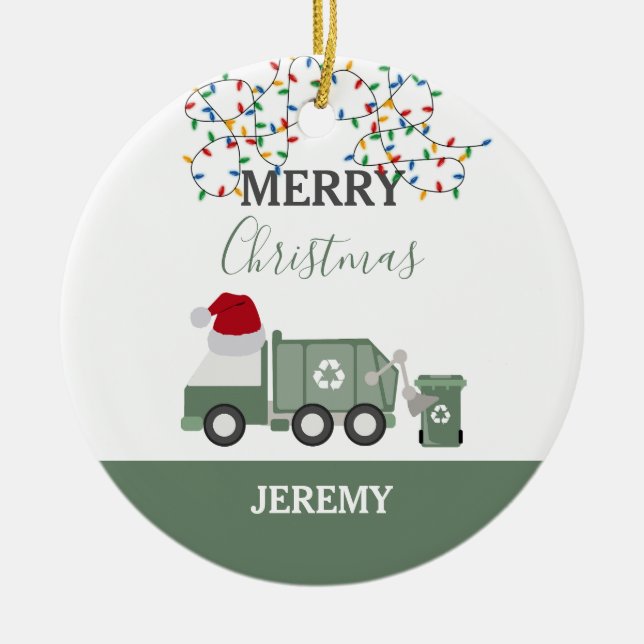 Christmas Recycling Garbage Truck Custom Ceramic Ornament (Front)