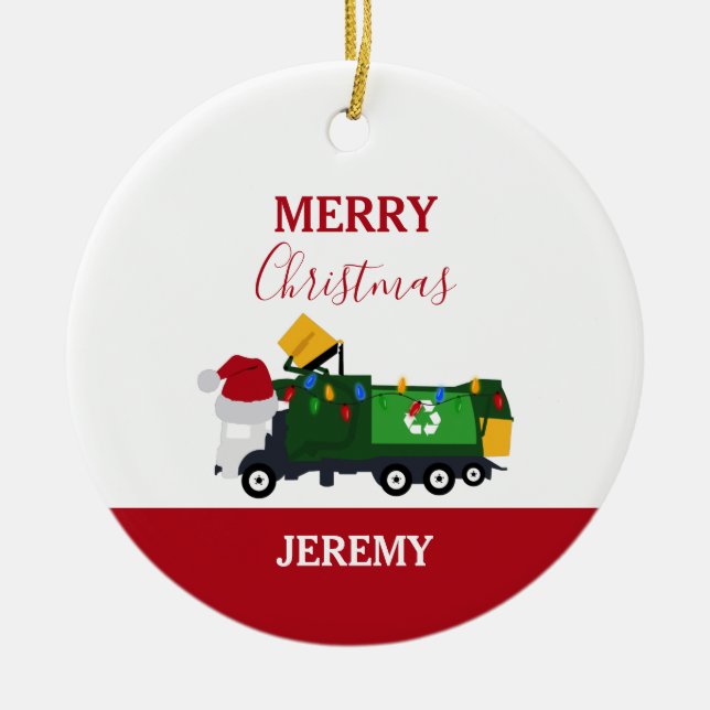 Christmas Recycling Garbage Truck Custom Ceramic Ornament (Front)