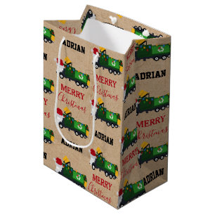 Christmas Recycling Garbage Truck Custom Name Medium Gift Bag