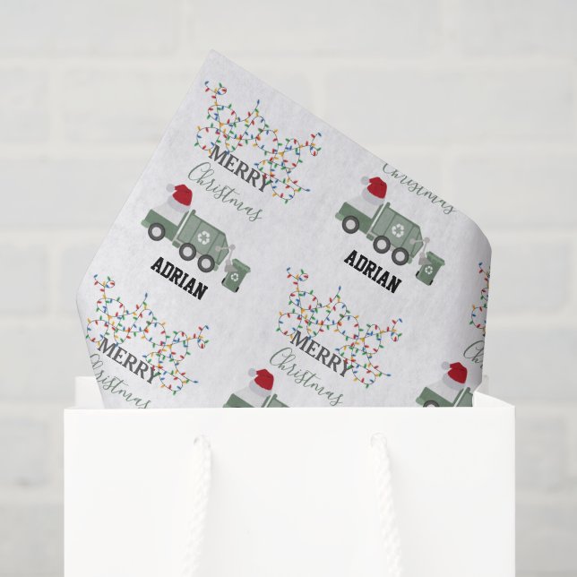 Christmas Recycling Garbage Truck Custom Name  Tissue Paper (Gift Bag)