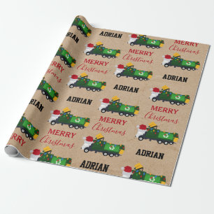 Christmas Recycling Garbage Truck Custom Name  Wrapping Paper