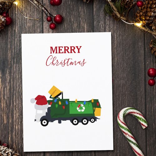 Christmas Recycling Garbage Truck  Holiday Postcard