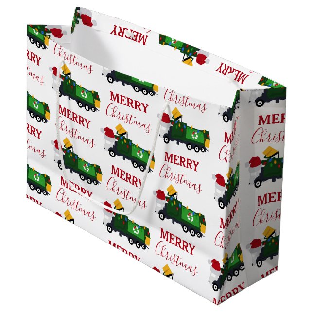 Christmas Recycling Garbage Truck  Large Gift Bag (Front Angled)