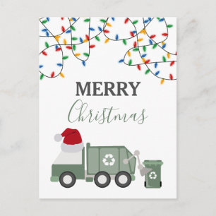 Christmas Recycling Garbage Truck Santa Hat Holiday Postcard