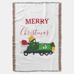 Christmas Recycling Garbage Truck Throw Blanket