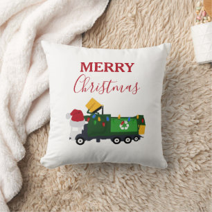 Christmas Recycling Garbage Truck   Throw Pillow