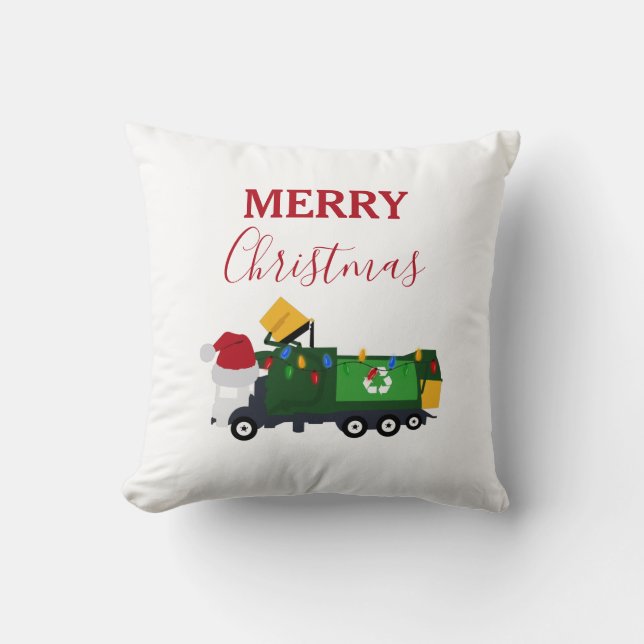 Christmas Recycling Garbage Truck   Throw Pillow (Front)