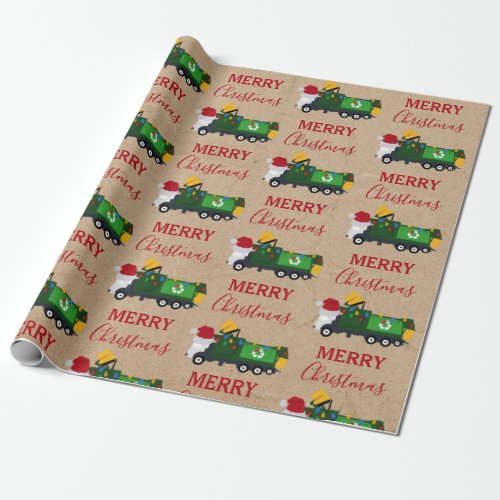 Christmas Recycling Garbage Truck  Wrapping Paper