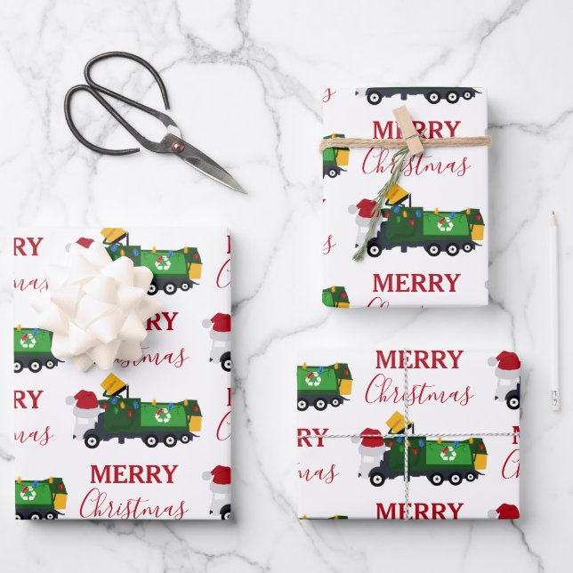 Christmas Recycling Garbage Truck  Wrapping Paper Sheets (Front)
