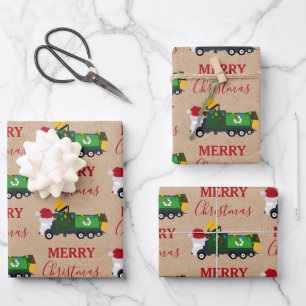 Christmas Recycling Garbage Truck  Wrapping Paper Sheets