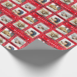 Christmas Red 4 Photo Dog Collage Pet Add Name Wrapping Paper