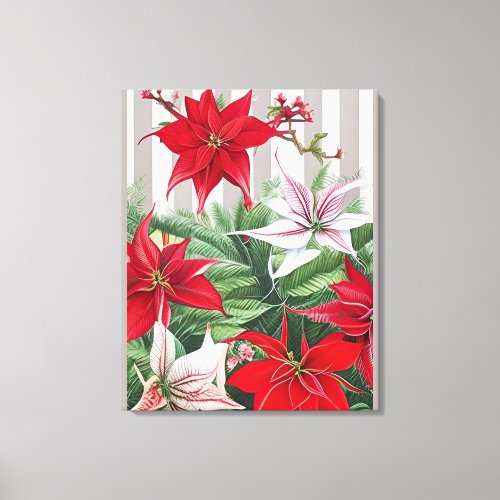 Christmas Red Amaryllis and Poinsettias  Canvas Print
