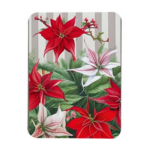 Christmas Red Amaryllis and Poinsettias Magnet