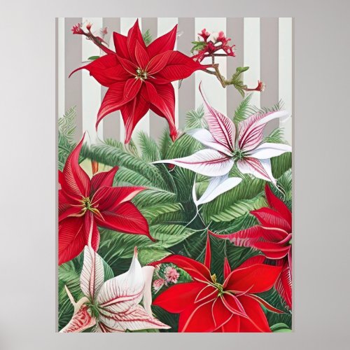 Christmas Red Amaryllis and Poinsettias  Poster