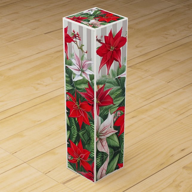 Christmas Red Amaryllis and Poinsettias Wine Box (Front)